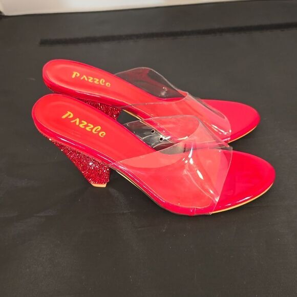 BRAND NEW PAZZLE RHINESTONE HEEL EMBROIDERED CLEAR OPEN-TOE STRAP SANDAL - Picture 9 of 13